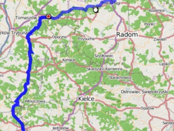 Mapa przebiegu trasy pilica330 edycja 2023